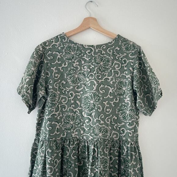 Vtg 90's Eddie Bauer Green Patterned Linen Short Sleeve Maxi Dress Sz Petite M/M - Picture 5 of 10
